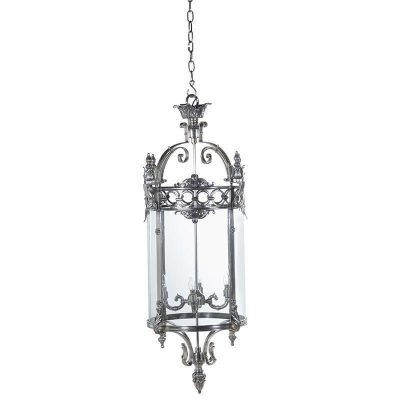 Chandelier – Antique Chrome & Glass – 4 Light – Ornate Hanging Lantern