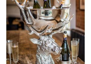 Wine Cooler - Large Punch Bowl Stag Stand - Polished Chrome