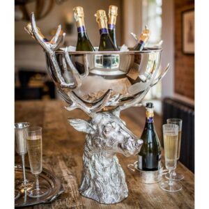 Wine Cooler - Large Punch Bowl Stag Stand - Polished Chrome
