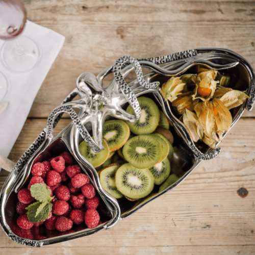 Octopus Serving Tray - Hammered Chrome Metal - Triple Server Tray