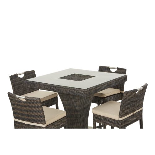 Garden Bar Set - 4 Seat Square - Inset Ice Bucket - Brown Polyweave