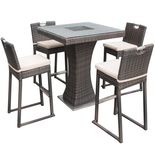 Garden Bar Set - 4 Seat Square - Inset Ice Bucket - Brown Polyweave