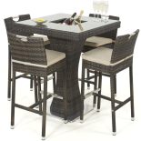 Garden Bar Set - 4 Seat Square - Inset Ice Bucket - Brown Polyweave