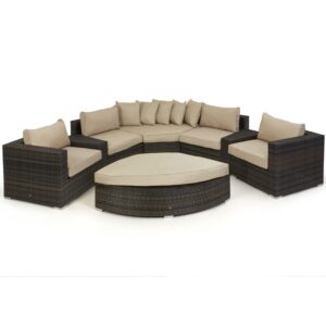 Garden Corner Sofa Set - Half Moon - Taupe Cushions - Brown Poly Weave