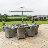 8 Seat Oval Garden Dining Table Set - Inset Ice Bucket - Umbrella - Grey Polyweave