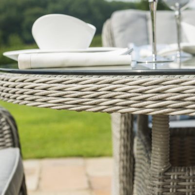 8 Seat Round Garden Table Set – Inset Ice Bucket – Umbrella & Base – Heritage Chairs – Grey