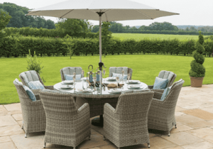8 Seat Round Garden Table Set - Ice Bucket -Brolly & Base - Venice Chairs 