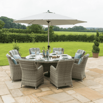 8 Seat Round Garden Table Set - Ice Bucket -Brolly & Base - Venice Chairs 