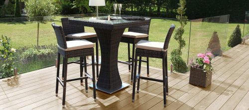 Garden Bar Set - 4 Seat Square - Inset Ice Bucket - Brown Polyweave