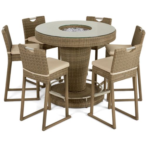 6 Seat High Garden Bar Set - Ice Bucket - Umbrella & Base - Chestnut Latte Rattan