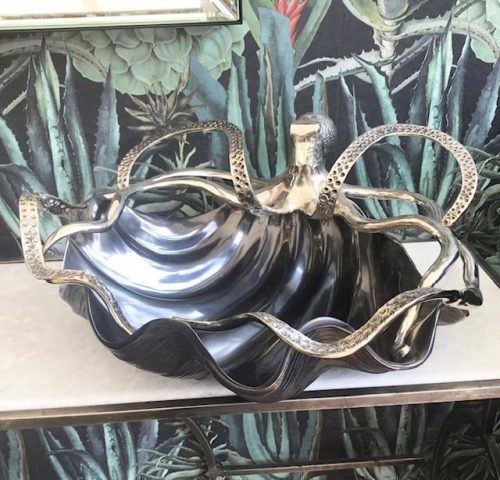 Octopus Fruit Bowl - Octopus Design - Polished Black & Chrome