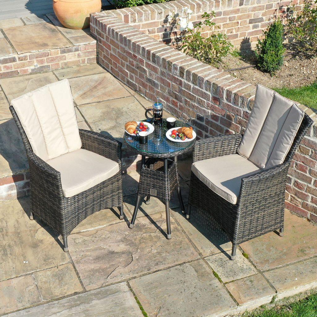 2 Seat Bistro Set - Round Glass Top Table & 2 Chairs - Brown Polyweave