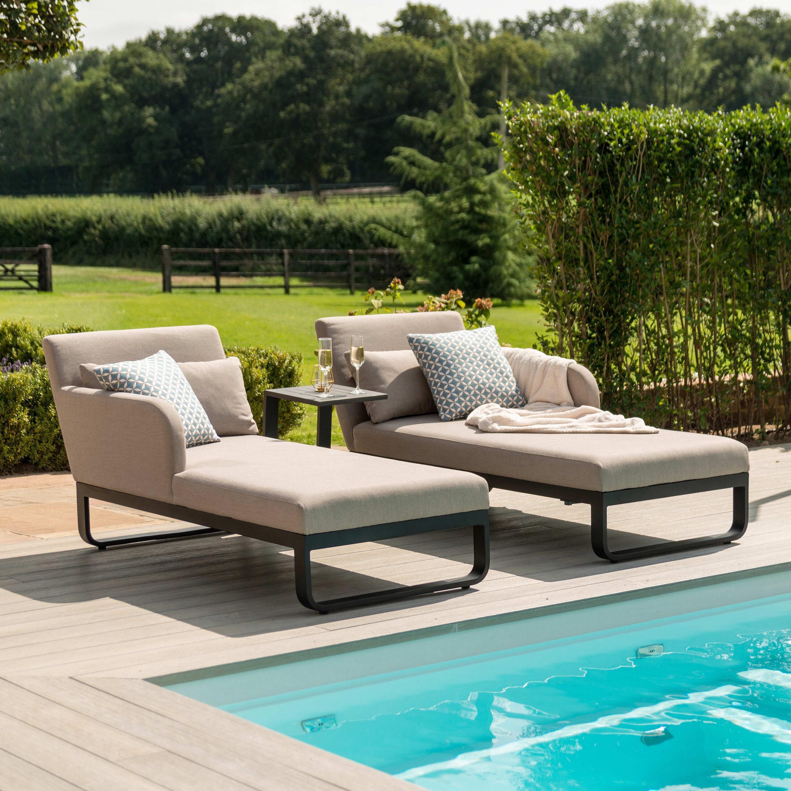 Double Sun Lounger Set All Weather Fabric Taupe Double Sun Lounger Set All Weather Fabric Taupe