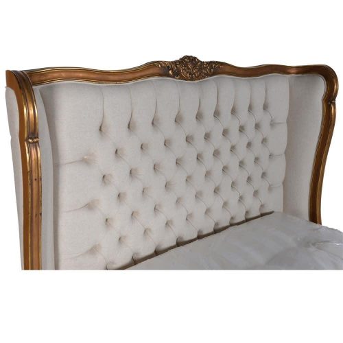 French Gilt Range - Deep Buttoned Linen Fabric Upholstered Super King-Size Bed