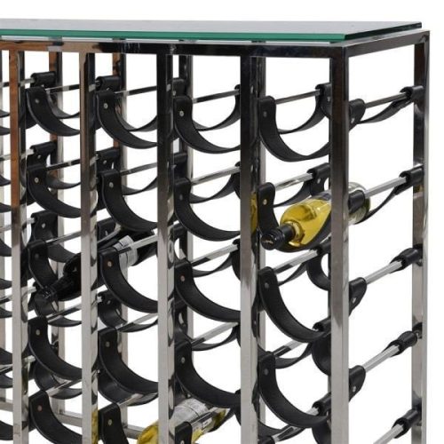 Wine Rack - 15 Layer Chrome & Leather Wine Rack - Contemporary Design