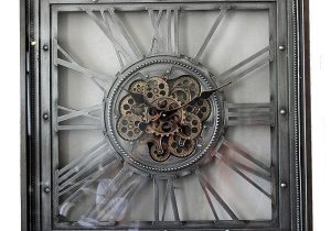 80cm Wall Clock - Moving Gold Center Cogs - Champagne Pewter Finish