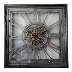 80cm Wall Clock - Moving Gold Center Cogs - Champagne Pewter Finish