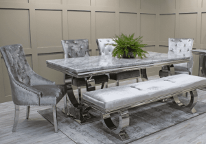 Long Bench - Contemporary - Chrome Based - Pewter Velvet -180cm
