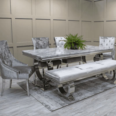 Long Bench - Contemporary - Chrome Based - Pewter Velvet -180cm