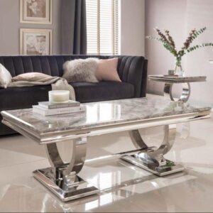 Grey Coffee Table - Chrome Based & Grey Marble - Contemporary Design