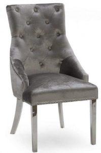 Chrome Leg Chrome Studded Velvet Dining Chair - Chrome Knocker - Pewter