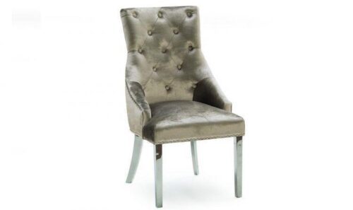 Dining Chair - Chrome Leg - Chrome Knocker - Champagne Velvet