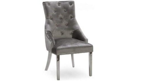 Dining Chair - Chrome Leg - Chrome Knocker - Pewter Silver Velvet
