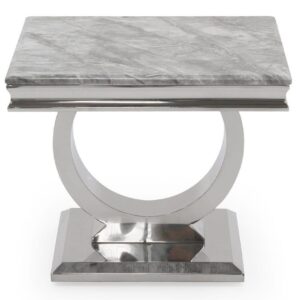 Lamp Table - Chrome Based Marble Top Side Table - Grey Marble