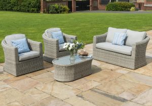 4 Seater Garden Set - 2 Seat Sofa - Coffee Table - 2 Chairs - Grey Polyweave