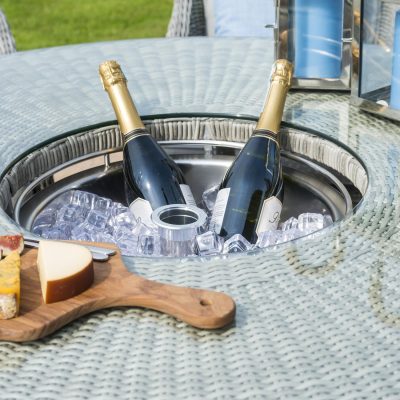 6 Seat Round Garden Table Set – Ice Bucket – Brolly/Base- Grey Polyrattan
