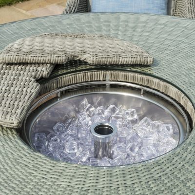 6 Seat Round Garden Table Set – Ice Bucket – Brolly/Base – Grey Polyrattan