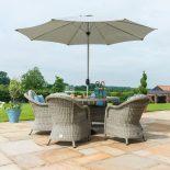 6 Seat Round Garden Table Set - Inset Ice Bucket - Umbrella/Base- Grey Polyrattan