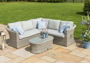 5 Seat Garden Corner Sofa Set - Coffee Table - Small - Grey Poly Rattan