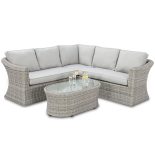 5 Seat Garden Corner Sofa Set - Coffee Table - Small - Grey Poly Rattan