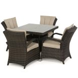 4 Seat Square Garden Dining Set - Brolly & Base - Brown Poly-Weave