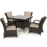 4 Seat Square Garden Dining Set - Brolly & Base - Brown Poly-Weave