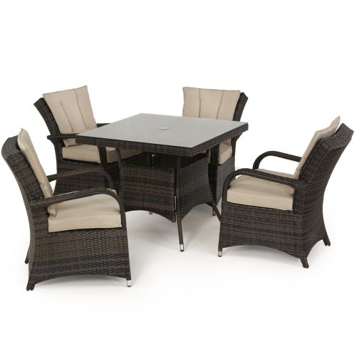 4 Seat Square Garden Dining Set - Brolly & Base - Brown Poly-Weave