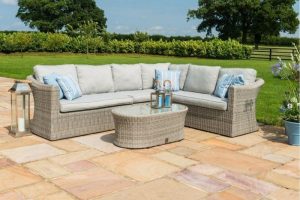 6 Seat Corner Garden Sofa Set - Coffee Table - Grey Poly Rattan