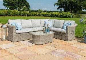 6 Seat Corner Garden Sofa Set - Coffee Table - Grey Poly Rattan
