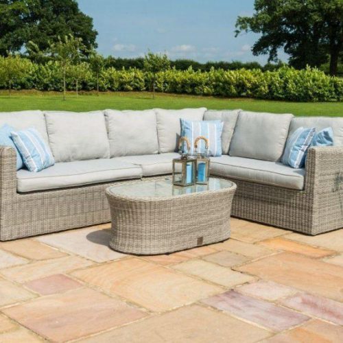 6 Seat Corner Garden Sofa Set - Coffee Table - Grey Poly Rattan