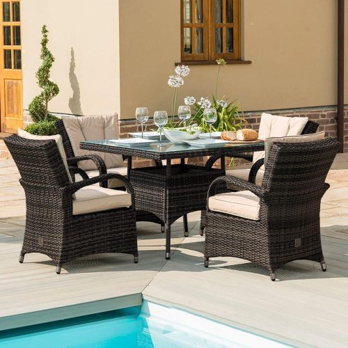 4 Seat Square Garden Dining Set - Brown Poly-Weave