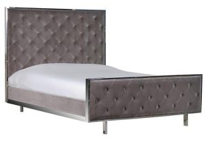 5ft King-Size Bed - Chrome Edged Deep Buttoned - Mouse Grey Velvet Bed