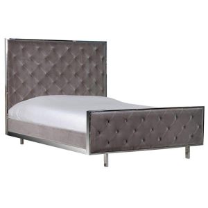 5ft King-Size Bed - Chrome Edged Deep Buttoned - Mouse Grey Velvet Bed