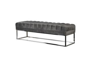 Ottoman - Deep Ribbed Design - Silver Grey Velvet Fabric