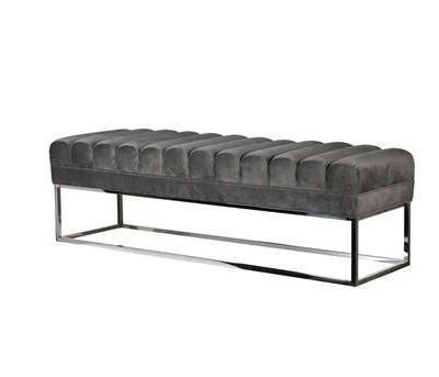 Ottoman - Deep Ribbed Design - Silver Grey Velvet Fabric