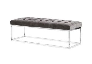 Bench - Deep Buttoned - Chrome Surround - Mouse Grey Velvet Fabric
