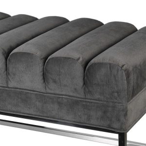 Ottoman - Deep Ribbed Design - Silver Grey Velvet Fabric