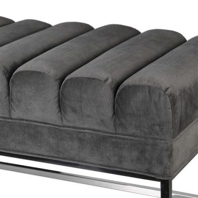 Bench – Deep Ribbed Design – Silver Grey Velvet Fabric