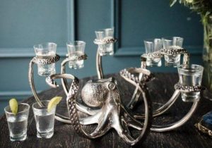 Octopus Shot Glasses - Octopus Stand - Chrome Shot Glass Holder
