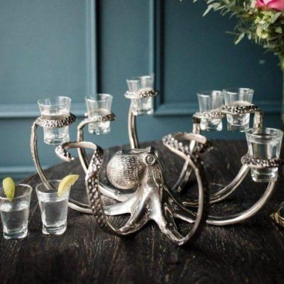 Octopus Shot Glasses - Octopus Stand - Chrome Shot Glass Holder